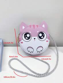 1 pieza Bolso de hombro mini de niña joven con cierre de cremallera, de piel sintética con diseño lindo de gato de dibujos animados, adecuado para uso diario - gato - Ver 3