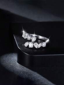 BLOVEMEE 1pc Elegant 925 Sterling Silver 2.7 Carat Moissanite Ring, Suitable For Women's Daily Wear, Party, Vacation, Valentine's Day, Mother's Day, Wedding Anniversary, Women's Jewelry Gift - JZ0040M - View 2