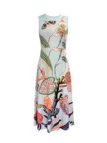New Fashionable Vacation Style Floral Print Sleeveless Dress, Breathable For Spring & Summer, Slimming Fit, Elegant Floral Digital Printing Versatile For Casual, Home, Travel, Work, Wedding, Party, Beach, Cocktail, Dancing - Baby Blue - View 6