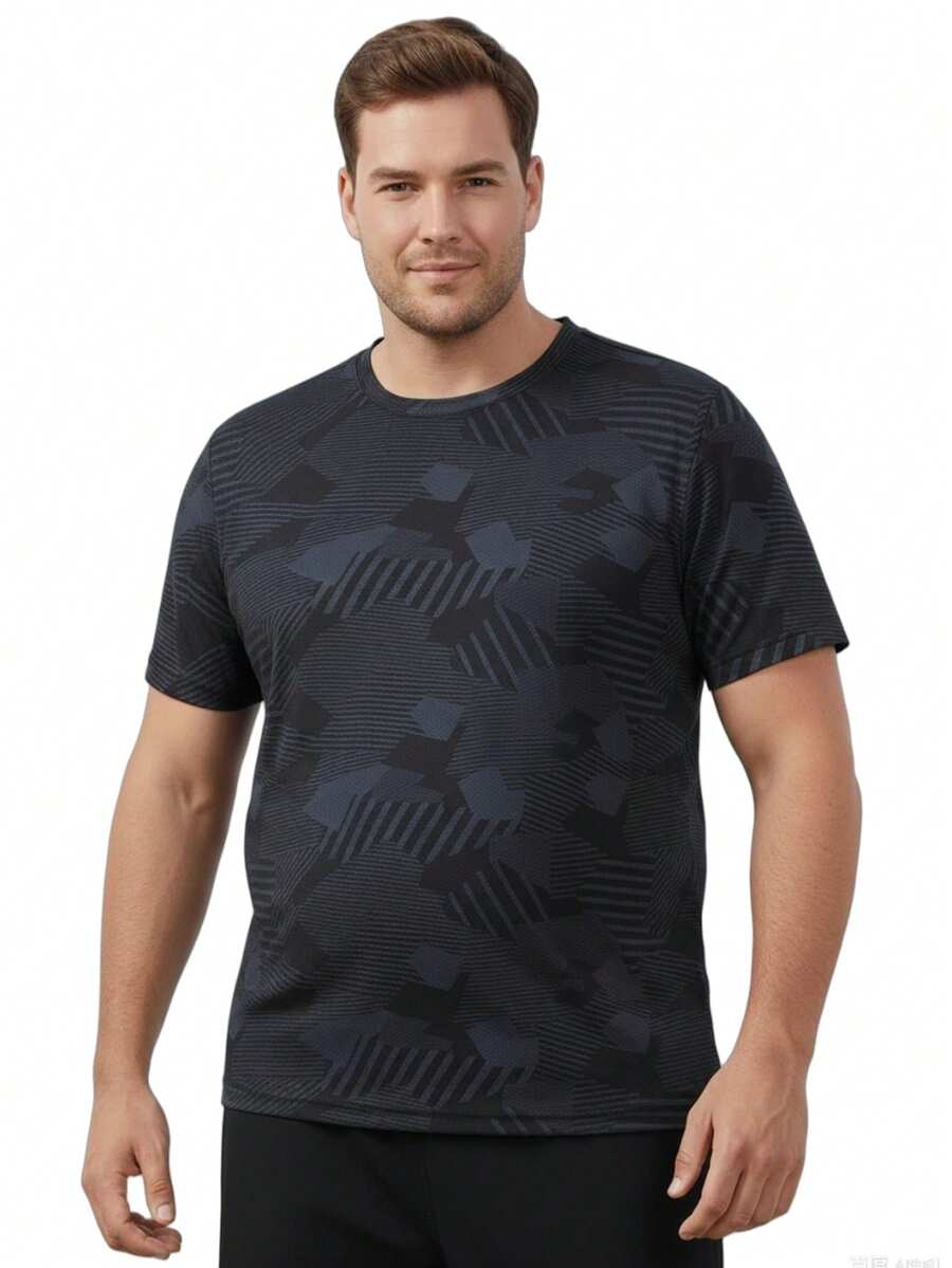 Plus Size Men's Summer Loose Ice Silk Short Sleeve T-Shirt, Breathable Quick Dry Casual Sportswear Tops - Black - View 1