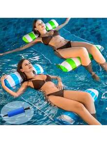 EstiloTendenciaHamaca De Agua Inflable 4 En 1, Paquete De 2 Hamaca Flotante Para Piscina, Inflable Alberca, Cama De Piscina Inflable Plegable Con 1 Bomba De Aire, Adecuado Para Juegos De Verano, Fiestas En La PlayaCalidad PremiumVersióN Mejorada - Dos válvulas (verde y azul) - Ver 9
