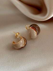 1 Pair Elegant Chic Minimalist Geometric Delicate Brown Enamel Stud Earrings, Suitable For Women's Daily, Commute, Festivals And Parties