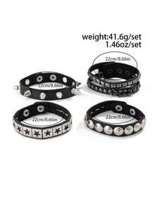 1 Set Men's Punk Rock Studded Bracelet Set, Spiked Leather Bracelet, Star Studded Bracelet, 80s Emo Style, Faux Leather, Gothic Fashion Halloween Jewelry Bracelet Accessories, Unisex