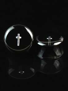 1对8-20毫米半透明十字圆形耳扩耳钉隧道塞亚克力身体穿刺饰品 - 亮片 - 查看 15