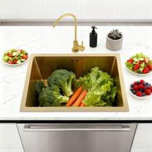 YUNRUX Inset Kitchen Sink, Stainless Steel Sink, Single-Bowl Kitchen Sink - Gold - View 9