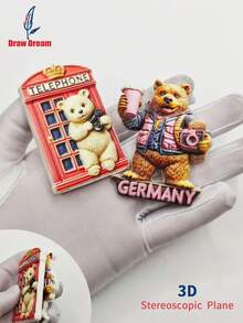 1 pezzo Magnete da frigo 3D con paesaggio mondiale, Orsetto della Germania Diario di viaggio + Cabina telefonica del Regno Unito Orsetto, Collezione souvenir di viaggio mondiale, Magnete decorativo da viaggio, Adatto per casa, ufficio, Souvenir di viaggio personalizzato Magnete da frigo, Decorazione per casa, cucina, stanza, ufficio, armadietto, regalo artigianale, souvenir per vacanze, piccolo regalo raffinato - Multicolore - Visualizzare 2