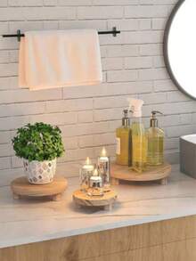 1 pièce/set Plateau rond en bois, support de bougie en bois multifonction, plateau à fruits de cuisine, plateau de rangement pour salle de bain - 1 pièces - Voir 2