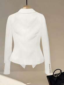 Women's Lightweight Solid Color Single-Breasted Waist Fitted Long Sleeve Blazer, Suitable For Commuting, Spring/Autumn White - White - View 2