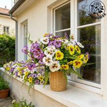 JHSHUDSE 9pcs Artificial Pansy Flowers For Home Decor, With Leaves - Realistic Plastic Fake Pansy Flowers, Fade-Resistant Lifelike Flowers For Outdoor Indoor Front Door Garden Porch Window Balcony Home Decor (Container Not Included) - 9 Mixed Colors - View 4