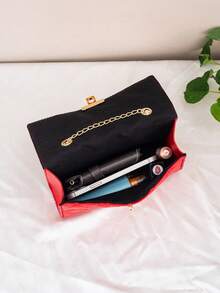 Rhombus Chain Crossbody Bag, Rhombus Pattern Shoulder Bag, Fashionable Flap Chain Crossbody Bag For Women - Red - View 5