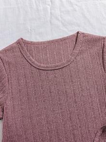 Bộ đồ mặc nhà 3 món dành cho nữ - Áo thun tay ngắn dệt kim gân, quần short và quần dài có dây rút, trang phục nhẹ nhàng thời trang xuân/hè - Đỏ - Xem 3