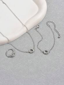 3pcs Silver Fashion Jewelry Set: 1pc Pendant Necklace + 1pc Pendant Bracelet + 1pc Ring - Silver - View 3