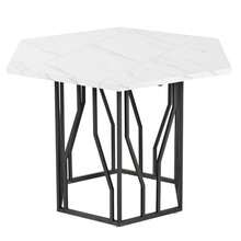 Dining Table And Chair Set (5-Piece Set), Modern Hexagonal Marble Dining Table + 4 Dining Chairs In Green Velvet To Create A Warm And Modern Restaurant - Black - View 9