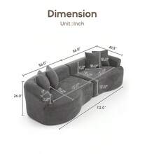 YOGLAD 112" Modern Cloud 4-Seater Sectional Curved Sofa, Minimalist Compression Living Room Couch, Chenille Upholstered Oversized Fluffy Sofa With Deep Seat, Modular L-Shaped Cloud Couch For Small Space, Plush Velvet-Like Soft Fabric Boneless Sofa With Supportive High-Density Foam & Spring, Easy To Move, Washable Removable Cover, Pet-Friendly Lounge Sofa Bed, Contemporary Apartment Furniture, No Assembly Needed, Black/Grey/Green - 灰色 - 查看 2