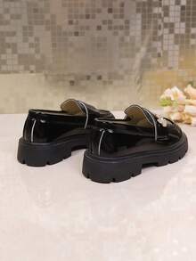 1 Pair Girls' Waterproof Lightweight Flat Loafers, Princess Oxford Shoes, British Style - Black - View 4