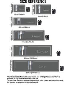 1件装硅胶厨房垫，带叉子、勺子、刀子图案，简约设计，并印有手写“家”字样，奢华厨房装饰垫，缓冲防疲劳厨房地毯，表面织物材质，中间海绵吸水材质，底部橡胶材质，易于清洁，厚度约3.5毫米。