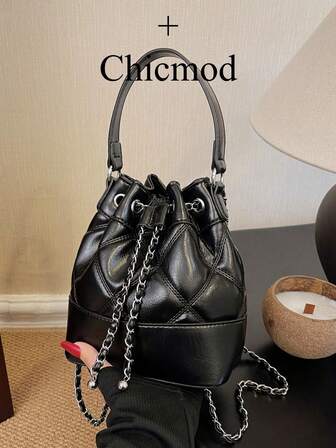 女士链条肩带水桶包，时尚单肩包，适合购物、钱包、手提包，适合年轻女性、大学生、初学者、白领。非常适合办公室、大学、工作、商务、通勤、户外活动、旅行和野餐。