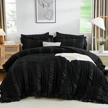 Queen Comforter Set,Black Cute Ruffle Comforter For Queen Bed, 7 Pieces Bed In A Bag Seersucker Shabby Chic Bedding Set - màu đen - Xem 9