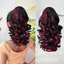 14英寸深波浪耐热合成爪形马尾假发，有黑色、棕色、渐变棕色、灰色可选，适合女性在圣诞节、万圣节、音乐节、派对和日常佩戴。 - 拼色 - 查看 15