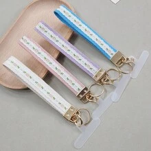 1个波西米亚风手工厚布刺绣钥匙扣，适用于 16/17 Pro Max手机挂绳、腕带、包包挂饰、钥匙链配件、印花织带钥匙圈、女士汽车钥匙链、女士包包吊坠钥匙扣、通用钥匙扣、女士时尚钥匙扣 - 手腕掛帶 - 查看 2