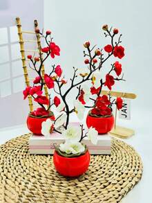 Artificial Flowers, Artificial Plum Blossoms, Red Plum Blossoms, Lifelike Artificial Plants, Suitable For Home And Office Desk Decor - Multicolor - View 1