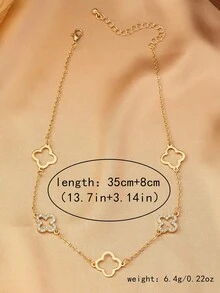 1 pieza Collar con colgante de trébol de cuatro hojas de metal hueco con rhinestones, de estilo minimalista y versátil, adecuado para adolescentes, uso diario, fiestas, reuniones, atuendos festivos, regalo - Amarillo Oro - Ver 5