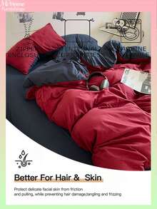 酒红色和藏蓝色三件套床上用品 - 1 个被套和 2 个枕套，柔软舒适的家纺面料，多种颜色可选，适合宿舍使用，简约时尚的卧室装饰，可机洗，不含填充物 - 酒紅色 - 查看 2