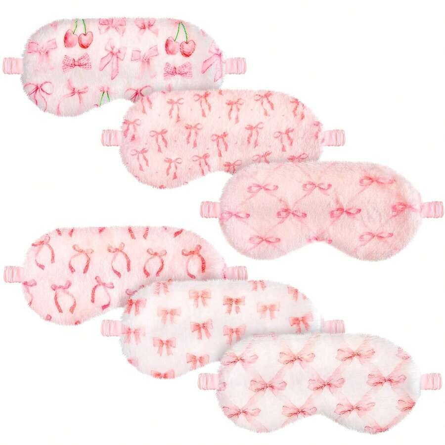 Cuffbow 6 Pcs Plush Sleep Eye Mask Silk Furry Eye Covers For Sleeping Cute Sleep Mask Fluffy Comfortable Sleeping Blindfold For Travel Sleepover Nap Party Supply Women(Bow,Pink) - Multicolor - View 1