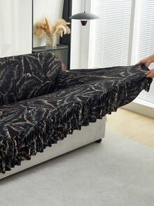 1pc Skirt Style Stretch Sofa Cover, Soft & Comfortable, Printed Stretch Furniture Protector, Multiple Sizes Available - Black - View 3