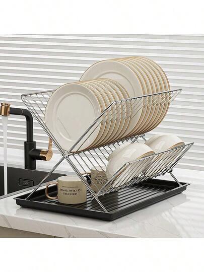 Multi-Function Electroplated Metal Dish Drying Rack, Kitchen Cup & Bowl Storage Rack (For Holding Cups, Bowls), Draining Net, Cup Holder, Draining Basket, Bowl Rack, Kitchen Sink Organizer Rack, Sink Accessories, Essential Home Gift For Christmas