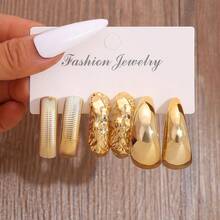 1 Set Fashionable CCB Geometric Pattern Earrings Set, Casual Everyday Wear, Suitable As Gift For Friends On Holidays And Birthdays - Yellow Gold - View 4