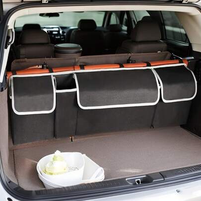 1pc Waterproof Foldable Car Trunk Organizer Bag With 4 Pockets, Suitable For SUV, Truck, MPV Backseat, Car Interior Accessories