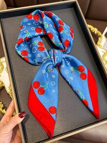 1 pieza Pañuelo de cabeza con estampado de frutas, pañuelo para el cuello de mujer - Multicolor - Ver 1