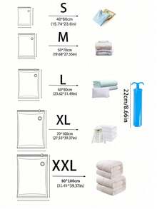 9/5/1 套装便携式旅行收纳袋，大容量压缩袋，可重复使用真空袋，可折叠收纳盒，印花行李袋，防尘/防潮/防蛀，节省空间，适用于衣物、毯子、衬衫、床上用品、卧室、衣柜、浴室、户外装备、家居收纳、返校季、旅行必备品 - 藍白色 - 查看 8