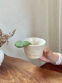 1pc Hand-Pinched Leaf Shaped Cup, Cute Hand-Grip Leaf Cup, Creative Leaf Design Cup, High-Aesthetic Afternoon Tea Cup, Exquisite Handmade Floral Latte Coffee Cup - Multicolor - View 10