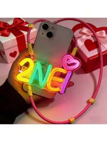 Regalo personalizado del Día de San Valentín, regalo hecho a mano del Día de San Valentín, luz de noche del Día de San Valentín con nombre personalizado, accesorios de funda para teléfono con luz, soporte de ventilador para fiesta individual con luz de neón, regalo de cumpleaños personalizado, luz de fiesta, clip de luz trasera para teléfono, luz de soporte de ventilador (baterías no incluidas) - Estampado - Ver 6