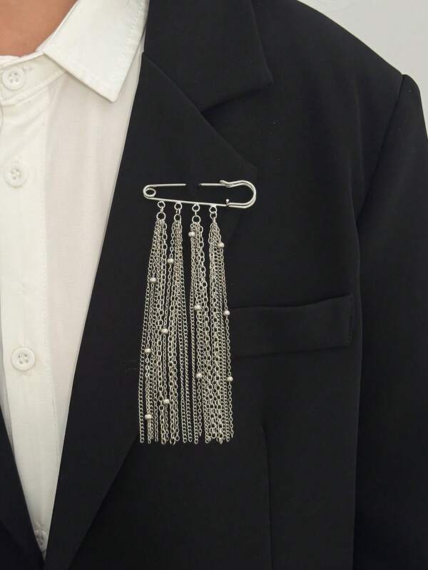 1pc Casual Fashion Chain Tassel Brooch/Lapel Pin/Clip, Suitable For Daily Outfit Matching, Pants, Skirts, Shirts, Suit Jackets, Bag Accessories, Jewelry
