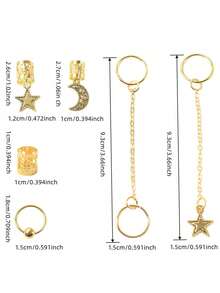 30件套开斋节金色星月流苏装饰套装，波西米亚风可爱嘻哈发夹、发带、发圈、编发配饰，开斋节礼物，派对装饰 - 金色 - 查看 4