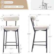 Juego de 2 Taburetes Altos para Barra, 26 Pulgadas, Taburetes con Respaldo en Tejido Bouclé, Cojines Gruesos y Patas de Metal para Isla de Cocina, Encimera, Comedor - TERCIOPELO BEIGE - Ver 5
