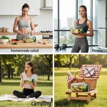 34盎司（1000毫升）侧开式防漏沙拉容器，带调料杯，一体式盖子和瓶身设计，适用于办公室、健身房、野餐（橙色/绿色）