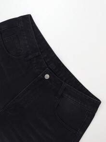Shorts jeans masculinos retos e folgados com bordado floral, estilo casual streetwear hip hop. - Preto - Ver 6