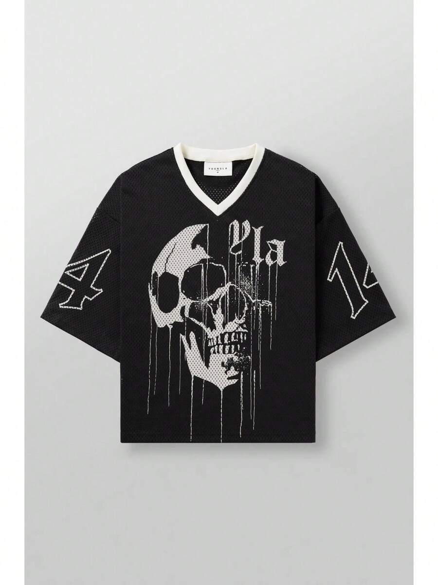 New  Oversized T-Shirt Men's Sports Fitness Quick-Dry Breathable Print Short Sleeve Top - 黑色 - 查看 1