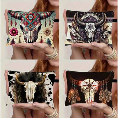1pc Western Style Cowgirl Skull Toiletry Bag - Western Themed, Polyester Material Washable Design, Portable Makeup Bag, Toiletry Pouch, Hanging Handle, Suitable For Camping, Outdoor, Business - Cowgirl Gift, Western Style (Unscented, Unisex) Toiletries Bag Travel Toiletry Bag Wash Bag Shower Bag Large Capacity For Women Packing Cubes Travel Essential Cruise Essentials Holiday Essential