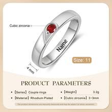 1pc Personalized Couple's Half Heart-Shaped Ring, Silver Couple Ring, Gold-Plated Diamond Heart Ring - Silver - View 5