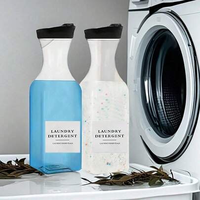 1/2pcs Square Laundry Detergent Dispenser (Black & White), 1500ml Capacity, Space-Saving, Suitable For Bathroom & Kitchen Storage, Plastic Material, Can Hold Fabric Softener, Liquid Detergent, With Fragrance Enhancer Label, Leak-Proof Lid, For Year-Round Use