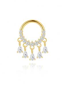 1Pc 925 Sterling Silver Classic Geometric Elements Cubic Zirconia Helix Hoop Hypoallergenic Pure Silver Nose Piercing Suitable For Women For Daily, Dates, Vacation, Wedding, Party, Holiday Gift - Gold - View 15