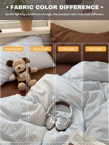 4件套薄荷绿黑条纹床上用品，亲肤柔软舒适，可机洗合成纤维材质（1个被套+1个床单+2个枕套），卧室装饰，节日礼物，不含填充物，枕套图案随机裁剪