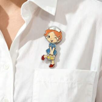 1pc Fashionable Cute Cartoon Girl Brooch, Versatile Decorative Accessory For Clothing, Bags, Daily Wear