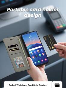 Grey Multifunctional Wallet Phone Case, PU Material Android Phone Case, Waterproof Shockproof Anti-Fall Anti-Scratch Full Coverage - Grey - View 7