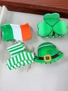 St. Patrick's Day Acrylic Hair Clip, Cute Claw Clip Barrette With Clover Design, Fresh And Creative Hair Accessory Women Hair Clips Casual Hair Claws Fashion Hair Clutch Elegant Hair Jaw Clip - Multicolor - View 3